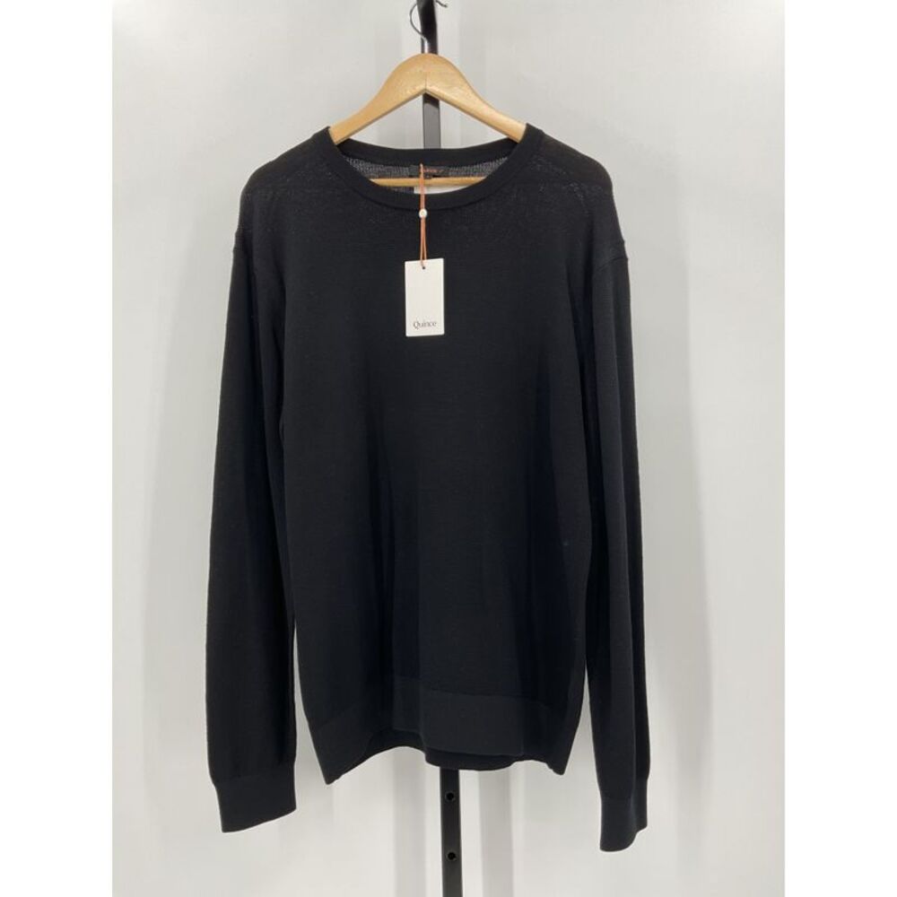Quince Men's Organic Cotton-Silk Pique Crewneck Sweater Black L